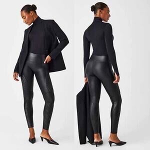 NEW SPANX Faux Leather Moto High-Waisted Fitted Leggings Very Black Size: Medium